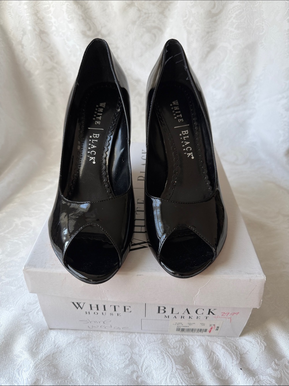 White House Black Market Black Patent Peep-Toe Heels